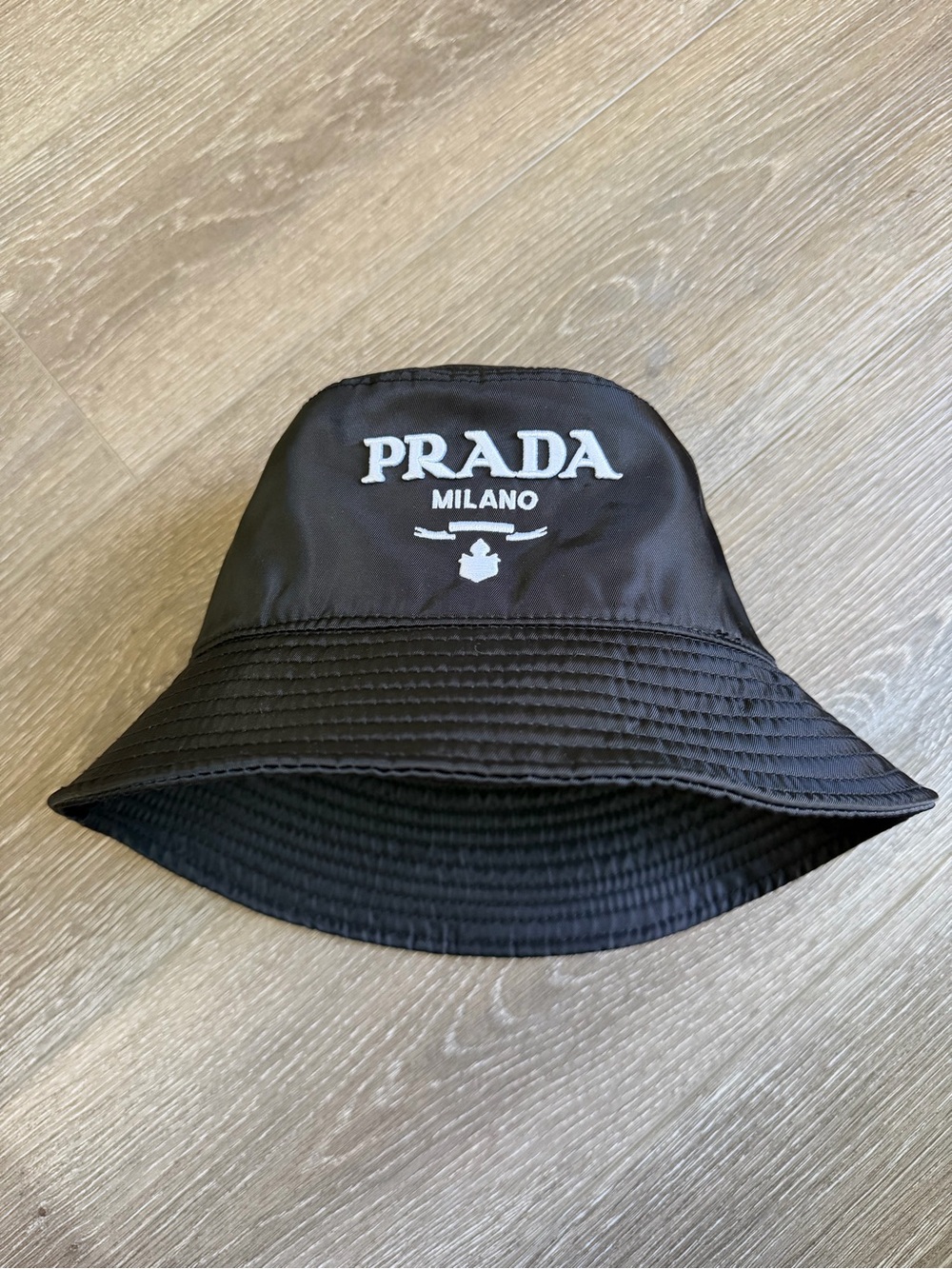 Prada Black Bucket Hat with White Logo